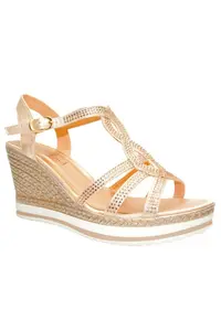 Босоножки на танкетке в стиле эспадрильи с блестящими кристаллами IVACHY, розовое золото