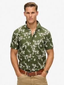 Льняная рубашка Regular Fit с цветочным принтом для пляжа Superdry, Olive Blossom