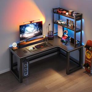 Угловой компьютерный стол Naijia для гейминга, L-образный с комбинацией книжной полки, офисный письменный стол, текстура карбонового волокна, стол справа + полка, 120x80 см