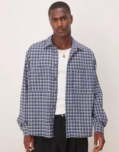 Рубашка свободного кроя из фланели ASOS DESIGN в синюю клетку
