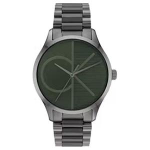 Часы CALVIN KLEIN Logo Series с кварцевым механизмом, стальной браслет, 40 мм, зеленый циферблат, мужские
