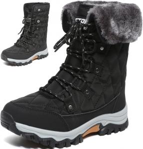 Женские зимние снегоходные сапоги для женщин с меховой подкладкой, теплые ботинки, высокие, противоскользящие, морозостойкие, водонепроницаемые, удобные для женщин, дышащие для прогулок на улице Funbank, Black-Grey