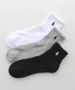 Комплект из 3 пар: короткие носки с ворсистой подкладкой и поддержкой свода стопы Polo Ralph Lauren, цвет 04. Black X White X Gray