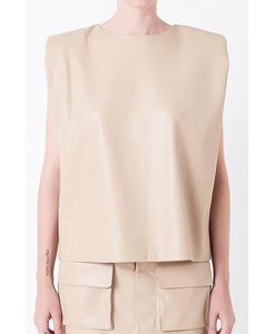 Женский кожаный топ с подкладкой на плечах Grey Lab, тан/бежевый