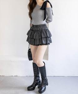 Мини-юбка в клетку с оборками, ярусная