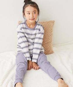 Мягкая полосатая пижама с длинными рукавами из 100% хлопка, домашняя одежда, осень/зима 2025 Devirock, цвет 005-Off White-G Violet