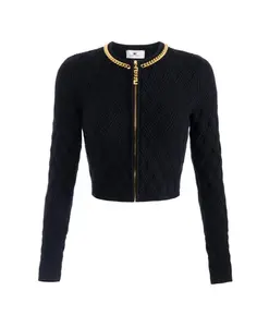 Вязаный кардиган с бриллиантами и ювелирными деталями. Elisabetta Franchi, черный