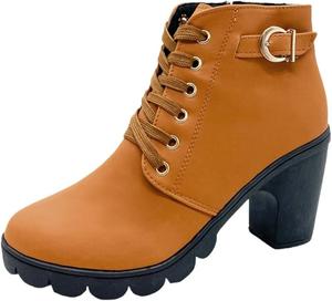 Женские короткие ботинки на высоком каблуке, с толстой подошвой, для улицы, антискользящие и износостойкие Fusecottc, Yellow