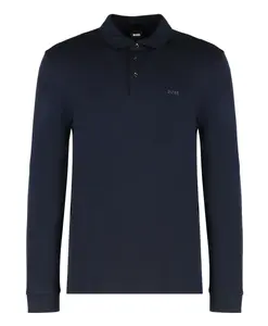 Хлопковая рубашка-поло с вышивкой на передней части. Hugo, синий