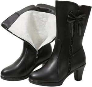 FmShi Осень/Зима - Модные черные сапоги средней длины с бантом. Повседневная одежда, универсальны как для активного отдыха на улице, так и для ежедневного использования