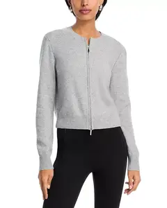 Кардиган Aqua из 100% кашемира с застежкой-молнией по всей длине и круглым вырезом - эксклюзивная модель. Aqua, серый