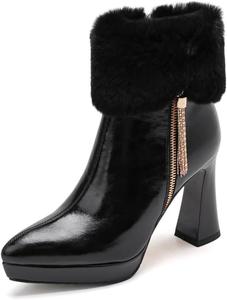 Женские ботильоны TinaCus с острым носком, ручной работы, на высоком каблуке с платформой, из натуральной кожи, с двойной молнией, теплые, Black