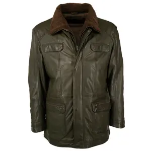 Кожаное пальто JCC "41607", оливковый