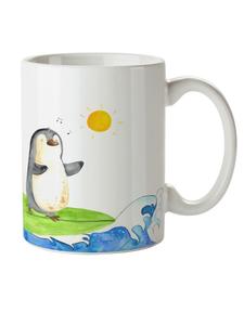 Детская кружка пингвин-серфер без лозунга белого цвета Mr. & Mrs. Panda