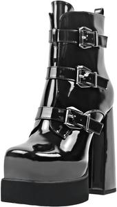 Женские стильные ботильоны FSJ с закрытым носком, массивным высоким каблуком и платформой, боковой молнией и эластичной пряжкой, зимние прогулочные туфли для женщин, размеры 4-16 US, Black