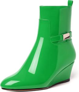Женские ботильоны WAYDERNS на шнуровке с закругленным носком, лаковые, модные, на клиновидном низком каблуке, высотой 5 см, Green