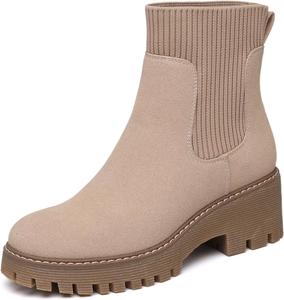 Женские ботинки на платформе TYNDALL Chelsea, модная обувь, сочетание комфорта, эластичная деталь, высокий каблук, подошва с протектором, массивные ботильоны, Nude