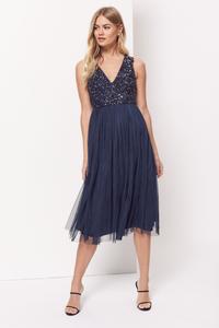 Платье миди без рукавов с пайетками и V-образным вырезом Maya, синий