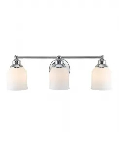 Светодиодный светильник для ванной комнаты Lydia с тремя плафонами, стеклянный, в стиле фермерского дома Jonathan Y, серебристый оттенок