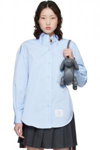 Thom Browne Синяя однотонная поплиновая рубашка большого размера с вышивкой герба