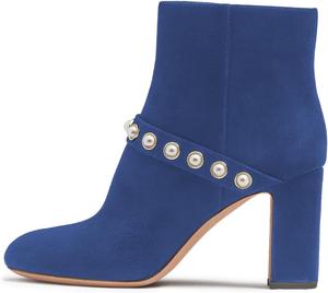 Женские ботильоны YDN с жемчужными бусинами, круглым носком, на щиколотку, с гладкой боковой молнией, на высоком устойчивом каблуке, удобные для работы в офисе, размеры US 4-16