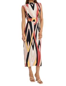 Печатное матовое макси-платье из джерси в черно-бежевой гамме Donna Morgan