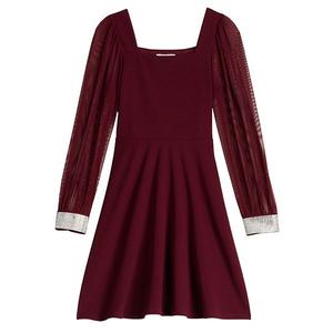 Платье с сетчатыми рукавами Girls 7-16 scuba crepe в размерах regular и plus Speechless, Maroon