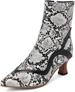 Женские винтажные ботильоны Aflngle на низком каблуке-стилетто, разноцветные, с змеиным принтом, боковой молнией, заостренным носком, White
