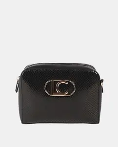 Сумка через плечо с эффектом змеиной кожи и овальным логотипом LC Lola Casademunt, черный