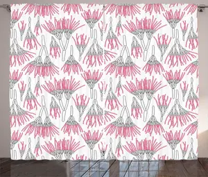 Штора в стиле Абстрактный деревенский от ABAKUHAUS, повторяющийся рисунок Пенициллум, присборенная тесьма для спальни с петлями и крючками, 280 x 225 см, белый с темно-розовым Abakuhaus