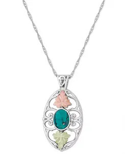 Ожерелье с подвеской из бирюзы, 18 дюймов, из стерлингового серебра с 12-каратным розовым и зеленым золотом Black Hills Gold, silver