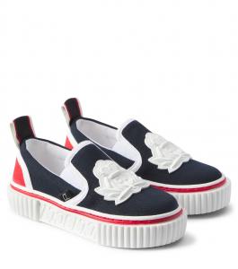 Кроссовки-слипоны Pedrito Boat Crest из ткани Christian Louboutin Kids, Powder Metallic