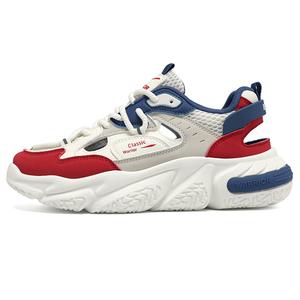 Увеличивающие рост, износостойкие, легкие и дышащие низкие массивные кроссовки унисекс WARRIOR, Beige Khaki Red