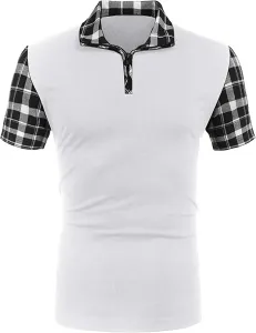 Мужская поло с клетчатым принтом и молнией JEsilunmaMY