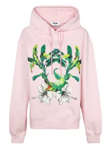 Хлопковая толстовка с капюшоном и принтом крокодила MSGM, розовый