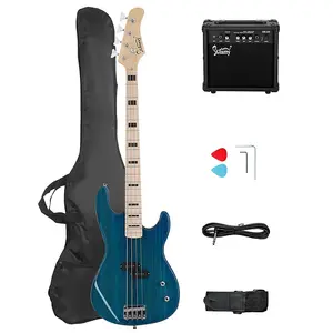 Электрогитара Glarry GP PRO Bass без накладки синяя / усилитель 20 Вт