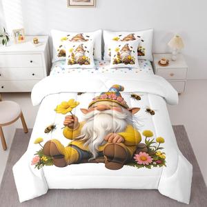 Erosebridal Комплект постельного белья Sunflower Gnome с комфортером и постельным бельем, водяной цветочный принт, желтый, Yellow and White