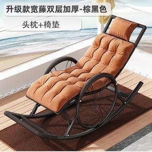 FANCYCHIC Кресло-качалка из ротанга для взрослых, усиленная стальная рама, двойной слой плетения, коричнево-черное, с подушкой и подголовником