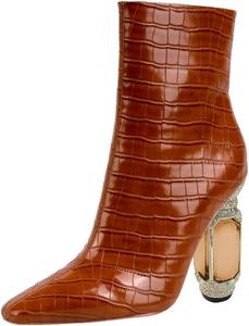 Женские ботильоны XYD с закрытым квадратным носком, стразами и кристаллами, на устойчивом каблуке, с боковой молнией, модная обувь для вечеринок и официальных мероприятий, Brown Texture