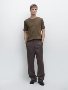 Футболка с коротким рукавом из хлопковой смеси Massimo Dutti, medium khaki