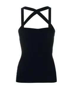 Синий вязаный топ с косами и завязками на шее Patou, синий