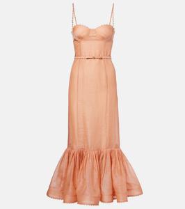 Гипнотическое платье из льна и шелка с декоративным эффектом Zimmermann, Peach