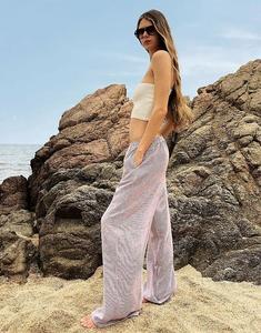 Полосатые брюки Bershka в деревенском стиле бордового цвета