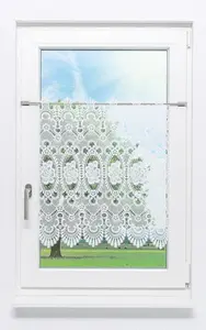 Штора для кафе, кружево Плауэн - цветочное кружево #1W (ШxВ) 157,5 см x 47 см, белое