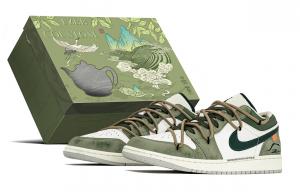Jordan Баскетбольные кроссовки Air 1 из износостойкого материала, винтажные, низкие, мужские, зеленые, белые