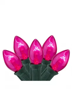 Набор из 25 прозрачных розовых рождественских гирлянд C7 с шагом 12 дюймов, зелёный провод Northlight, pink