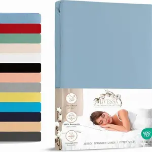 Простыня на резинке джерси 90х200 см 100% хлопок светло-голубого цвета livessa