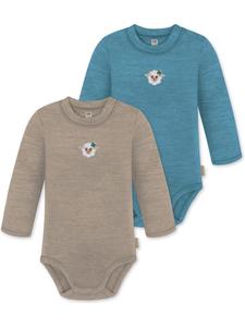 Normani Outdoor Sports Комплект из 2 детских боди с длинными рукавами из мериносовой шерсти "Туай" бежево-голубого цвета