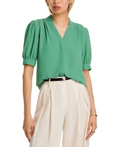 Блуза с коротким рукавом и разрезом на горловине T Tahari, зеленый