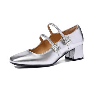 Туфли Мэри Джейн на массивном каблуке для женщин TATAYA, Silver